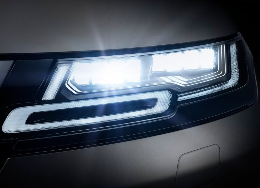 This is an image of a Land Rover Range Rover Evoque front LED lights