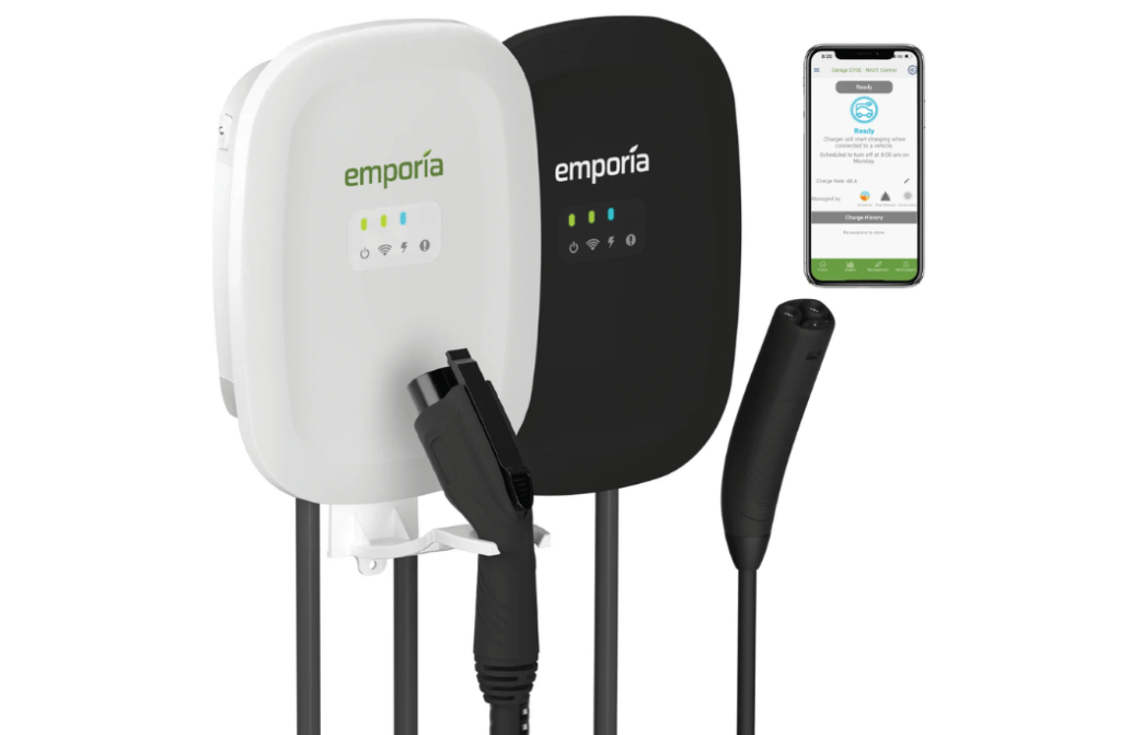 This is a picture of the Emporia Level 2 EV Charger on a wall