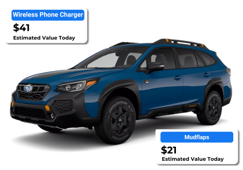 This is an image of Subaru Outback and a valuation on the wireless phone charger and mudflaps