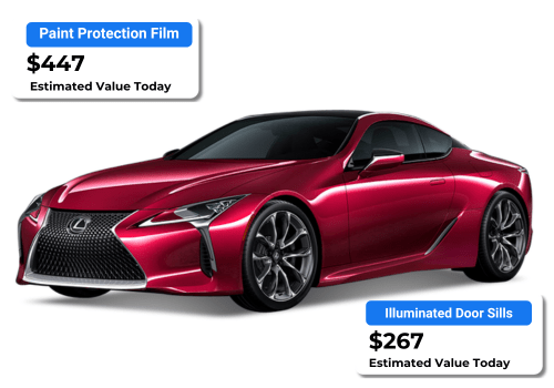 This is an image of a Lexus LC500 and a valuation of PPF and illuminated door sills