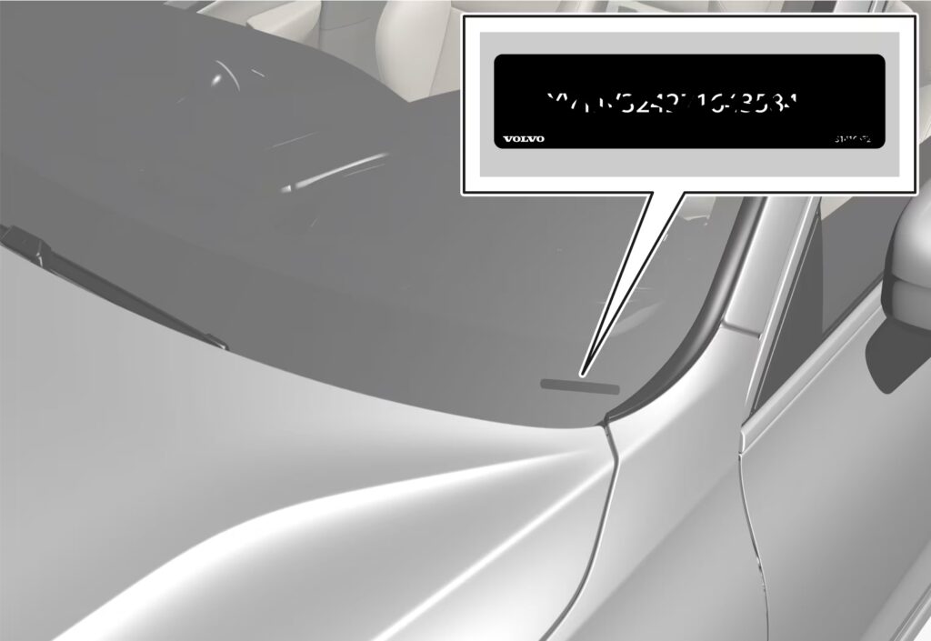 This is an image of an XC90 VIN number in the windscreen