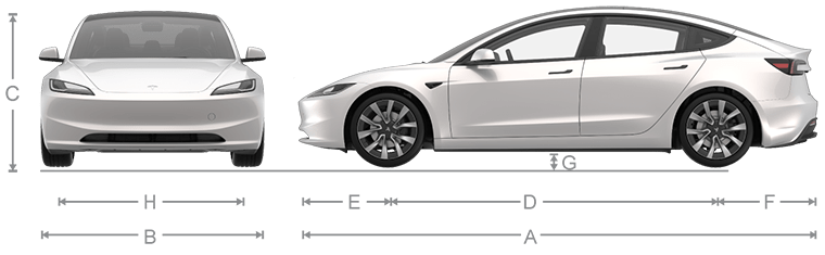 These are the dimensions of the Tesla Model 3