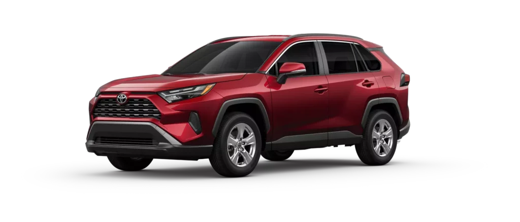 This is a picture of a red Toyota RAV4 XLE from 2025