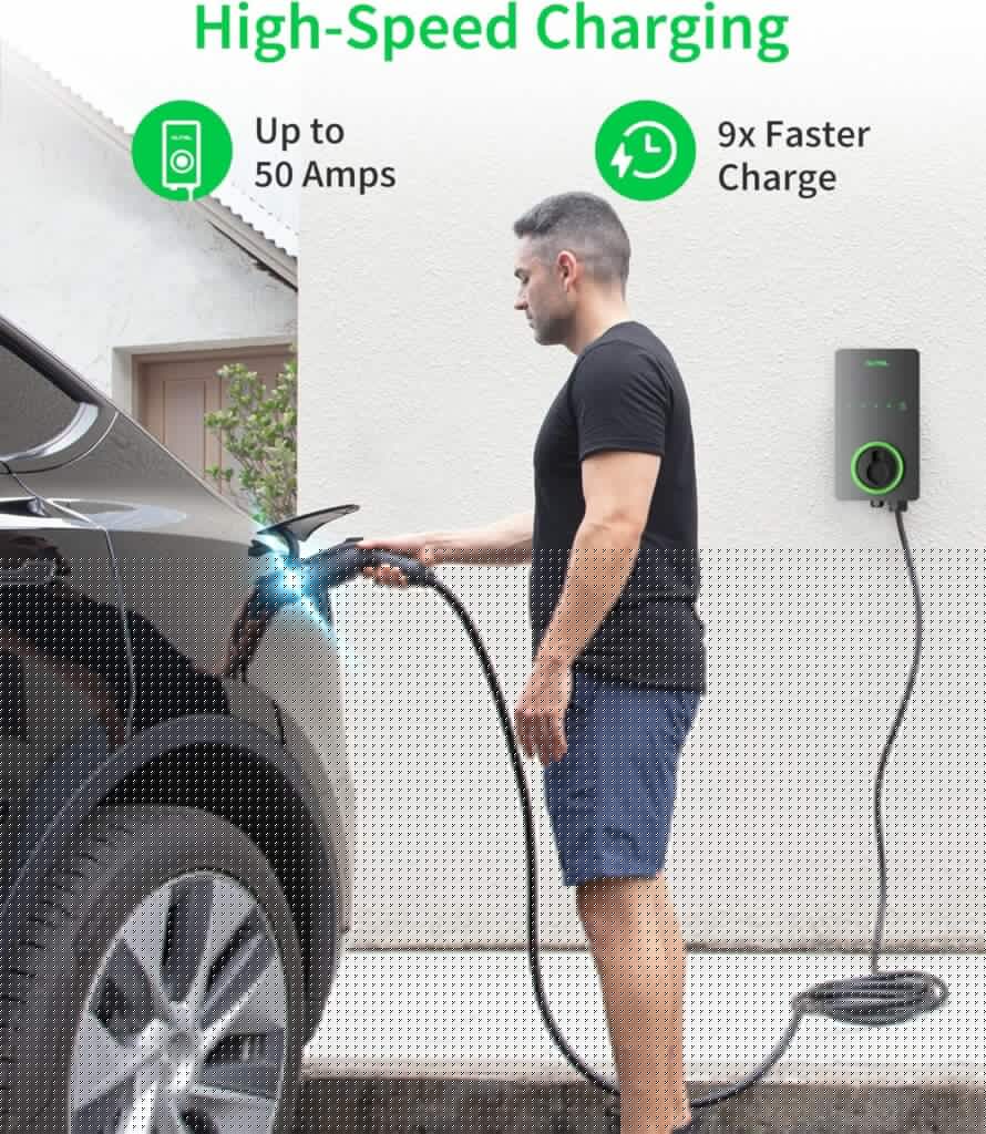 This is an image of the Autel EV Charger 50amp on a wall