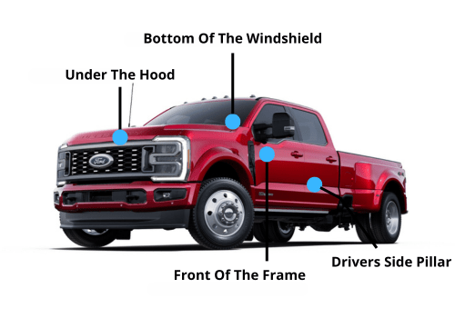 This is an image of Ford F250 VIN locations
